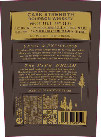 Graton Distilling Co Redwood Empire Pipe Dream Cask Strength Bourbon Whiskey