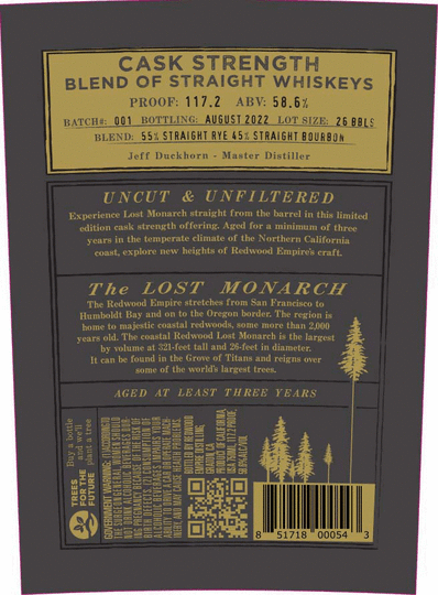 Redwood Empire Lost Monarch Cask Strength Blended Straight Whiskey