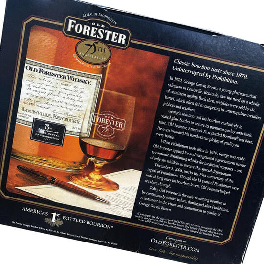 Old Forester 75th Anniversary Of The Repeal Of Prohibition Straight Bourbon Whiskey Gift Set